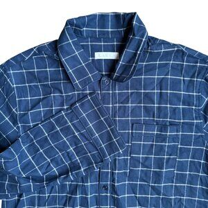 Lake Mens Blue White Checkered Flannel Pajama Shirt M Cotton Button Front Long S